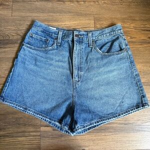 Levi Blue Jean Shorts with High-Waisted Relaxed Fit